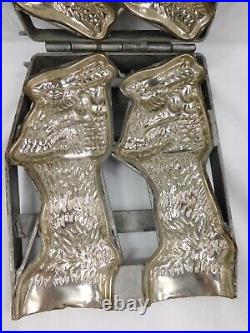 123/246 ANTIQUE CHOCOLATE/CANDY MOLD 3 HINGED CLASP RABBITS With BASKET RABB