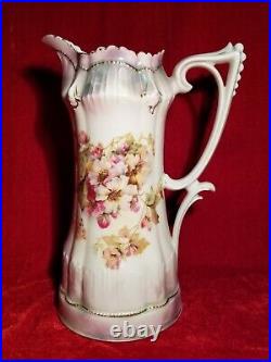 1870-1918 RS PRUSSIA L Pitcher Chocolate Coffee Pot Mold Flower PINK vtg Antique