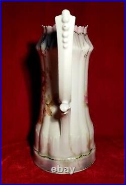 1870-1918 RS PRUSSIA L Pitcher Chocolate Coffee Pot Mold Flower PINK vtg Antique