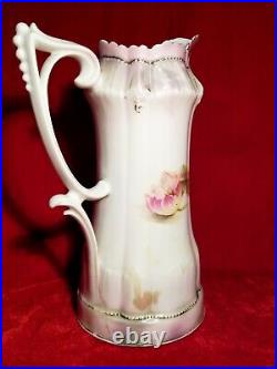 1870-1918 RS PRUSSIA L Pitcher Chocolate Coffee Pot Mold Flower PINK vtg Antique