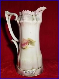 1870-1918 RS PRUSSIA L Pitcher Chocolate Coffee Pot Mold Flower PINK vtg Antique