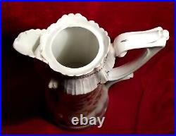 1870-1918 RS PRUSSIA L Pitcher Chocolate Coffee Pot Mold Flower PINK vtg Antique