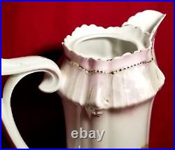 1870-1918 RS PRUSSIA L Pitcher Chocolate Coffee Pot Mold Flower PINK vtg Antique