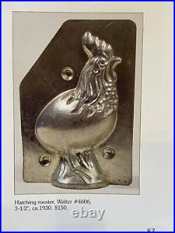 1930 German H Walter HATCHING ROOSTER EGG Chocolate Candy Mold Easter + Postcard