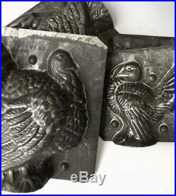 2 Antique Eppelsheimer Thanksgiving Turkey Tin Chocolate Molds, NY, c. 1930, NR