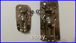 2 Mickey Mouse Small And Big Tin Pewter Dutch Chocolate Molds Vintage Antique