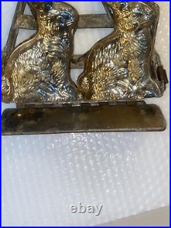 2 Vintage Double Easter Rabbit Solid Chocolate Strap Candy Mold Metal Read