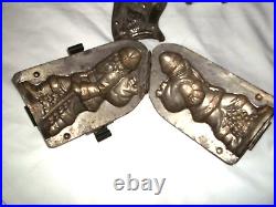 2 antique Anton Reiche Chocolate Molds Hinged clips Father Christmas Bunny baske