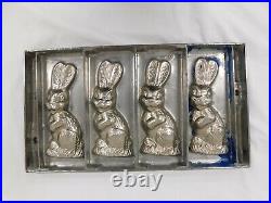245/123 Antique Chocolate/candy Mold German Bodderas Erntebruck 4 Rabbits