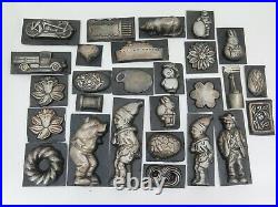 27 Antique Tin Butter or Chocolate Candy Molds Ranging from 1.5 to 4