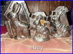 3 Antique German Chocolate Rabbit Molds graduating sizes