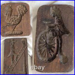 3 Antique Primitive Folk Art Carved Wood Butter Candy Chocolate Molds Swedish