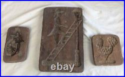 3 Antique Primitive Folk Art Carved Wood Butter Candy Chocolate Molds Swedish