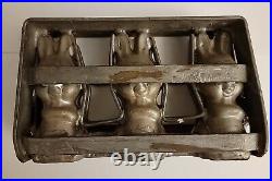 3 Rabbit Antique Chocolate Easter Bunny Mold Metal Hinged Sugarcraft