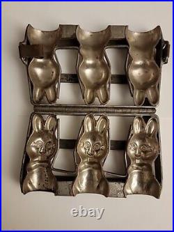 3 Rabbit Antique Chocolate Easter Bunny Mold Metal Hinged Sugarcraft