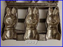 3 Rabbit Antique Chocolate Easter Bunny Mold Metal Hinged Sugarcraft