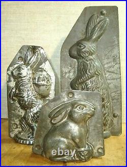 3 Rabbit form Chocolate antique metal molds Early 20th Bilco Zurich Switzerland