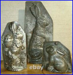 3 Rabbit form Chocolate antique metal molds Early 20th Bilco Zurich Switzerland