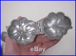 4 Antique Schall Pewter Hinged Ice Cream Chocolate Molds Cow Grapes Hen Pumpkin