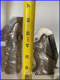 4 Rabbit form Chocolate antique metal molds Early 20th All Marked with Numbers