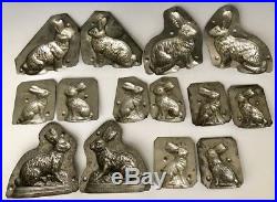 7 Antique Tin Chocolate Rabbit Molds Anton Reiche, Eppelsheimer, et al, ca. 1930