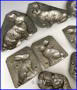 7 Antique Tin Chocolate Rabbit Molds Anton Reiche, Eppelsheimer, et al, ca. 1930