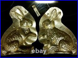 9 Large Curved Bunny Rabbit Easter Tin Pewter Chocolate Mold Vintage Antique