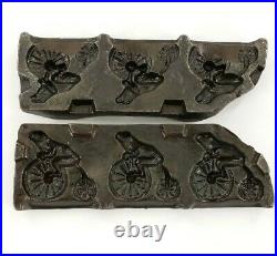 ANTIQUE 178 MILLS Cast Iron 3 FROG RIDING BICYCLE Bike Candy Chocolate Mold VTG