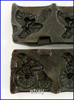 ANTIQUE 178 MILLS Cast Iron 3 FROG RIDING BICYCLE Bike Candy Chocolate Mold VTG