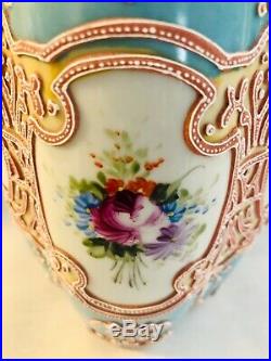 ANTIQUE 1890sNIPPONCHOCOLATE POT, MORIAGEPILLOWEDMOLD SHAPEBLUE/TURQUOISE
