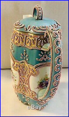 ANTIQUE 1890sNIPPONCHOCOLATE POT, MORIAGEPILLOWEDMOLD SHAPEBLUE/TURQUOISE