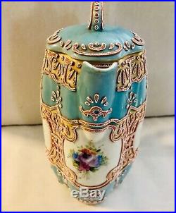 ANTIQUE 1890sNIPPONCHOCOLATE POT, MORIAGEPILLOWEDMOLD SHAPEBLUE/TURQUOISE