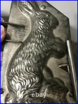 ANTIQUE 7 German RABBIT CHOCOLATE EASTER CANDY MOLD BUNNY Holding Egg Basket