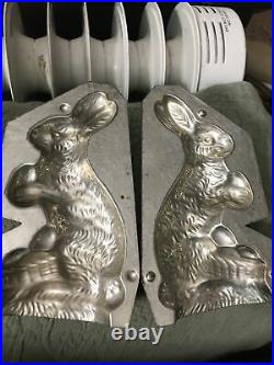 ANTIQUE 7 German RABBIT CHOCOLATE EASTER CANDY MOLD BUNNY Holding Egg Basket