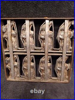 ANTIQUE 8 EASTER BUNNY RABBIT CHOCOLATE CANDY MOLD CLAMPS METAL EUC c. 1895