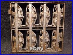 ANTIQUE 8 EASTER BUNNY RABBIT CHOCOLATE CANDY MOLD CLAMPS METAL EUC c. 1895
