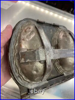 ANTIQUE CHOCOLATE Dual Giant EASTER EGG Hinged MOLD Metal