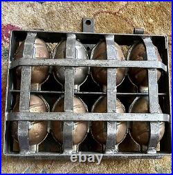 ANTIQUE CHOCOLATE MOLD 8 EASTER EGGS HINGED CAGE STYLE 12x9 CLOSED 9 lbs