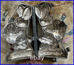 ANTIQUE CHOCOLATE MOLD BUNNY RABBIT HOLDING EGG CAGED HINGE STYLE 12 7 Lbs