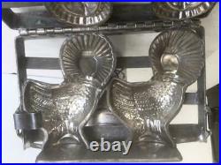 ANTIQUE CHOCOLATE MOLD HEAVY 2 BABY CHICK CHICKENS BONNET HINGED easter