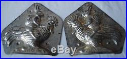 ANTIQUE DUTCH TIN CHOCOLATE MOLD RABBIT on ROOSTER