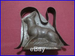 ANTIQUE EARLY TIN RABBIT TWO PIECE CHOCOLATE MOLD WithWONDERFUL FASTENER- GERMAN