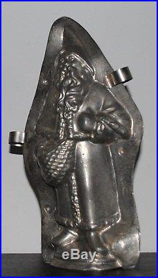ANTIQUE GERMAN TIN CHOCOLATE MOLD SANTA with SACK with ORANGES LAUROSCH 9 1/4