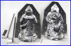 ANTIQUE German SANTA CLAUS Tin Metal 10 CANDY CHOCOLATE MOLD with ORIGINAL CLIPS