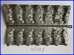 ANTIQUE Hinged EASTER BUNNY 6 RABBIT CHOCOLATE CANDY MOLD GERMAN 304