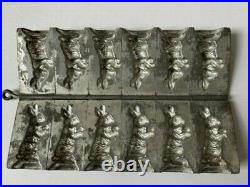 ANTIQUE Hinged EASTER BUNNY 6 RABBIT CHOCOLATE CANDY MOLD GERMAN 304