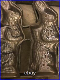 ANTIQUE Hinged EASTER BUNNY 8 RABBIT CHOCOLATE CANDY MOLD GERMAN OLD VINTAGE