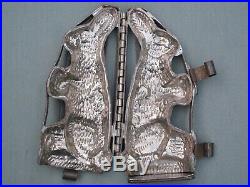 ANTIQUE LARGE RABBIT CHOCOLATE MOLD Hinged & Heavy Duty Candy Bunny w Clips 9