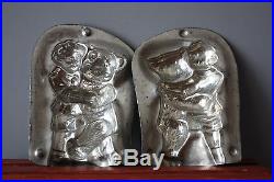 ANTIQUE METAL CHOCOLATE MOLD -EXTREMELY RARE BOY DANCING with BEAR