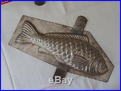 ANTIQUE METAL CHOCOLATE MOLD MOULD NUMBERED SIGNED Large Fish 12.09 inc